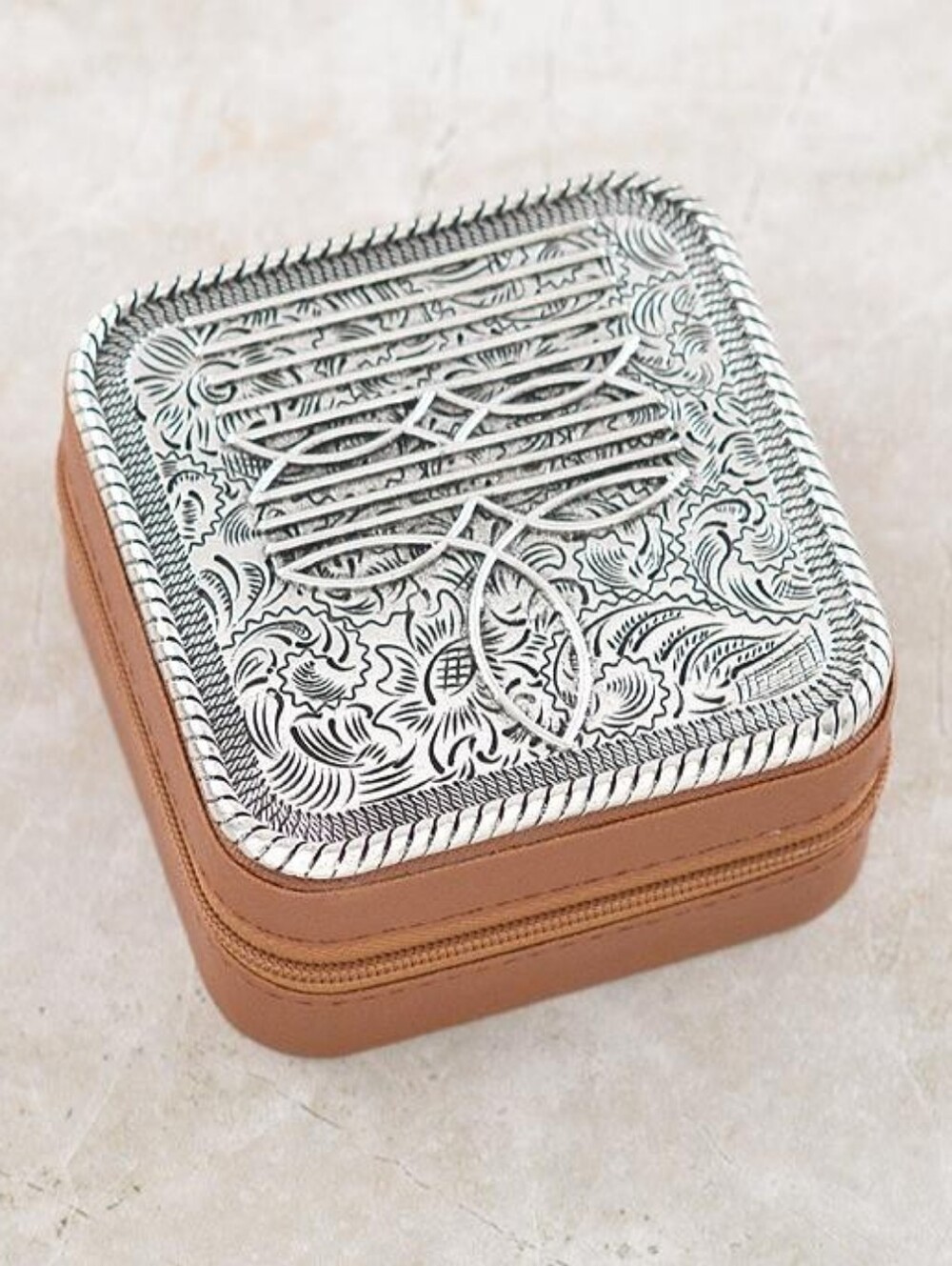 Western Jean Patch Compact Metallic Jewelry Box